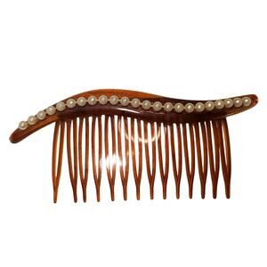 Vtg Side Swept Hair Comb Faux Pearl 4" x 2"